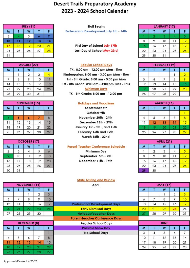 SCHOOL CALENDAR 20232024 Desert Trails Preparatory Academy